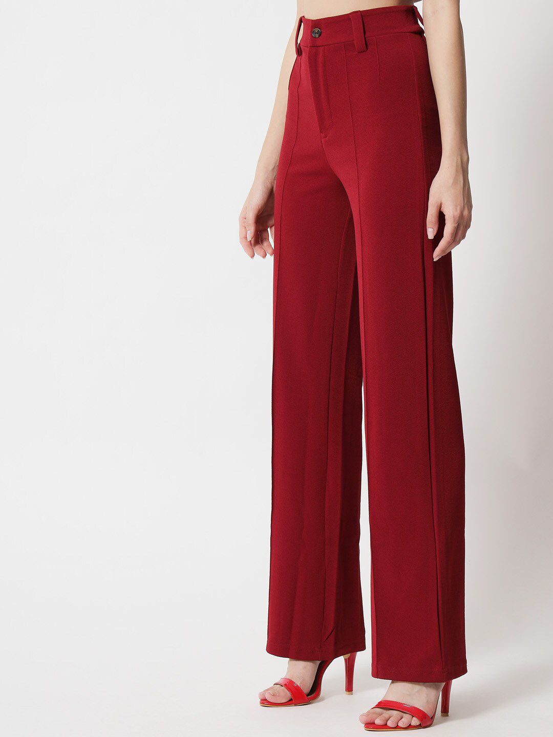 KOTTY BIZwear Women Maroon Relaxed Straight Fit High-Rise Easy Wash Trousers