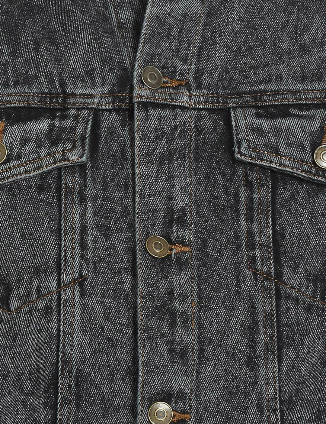 Kotty Men Charcoal Grey Solid Denim Jacket