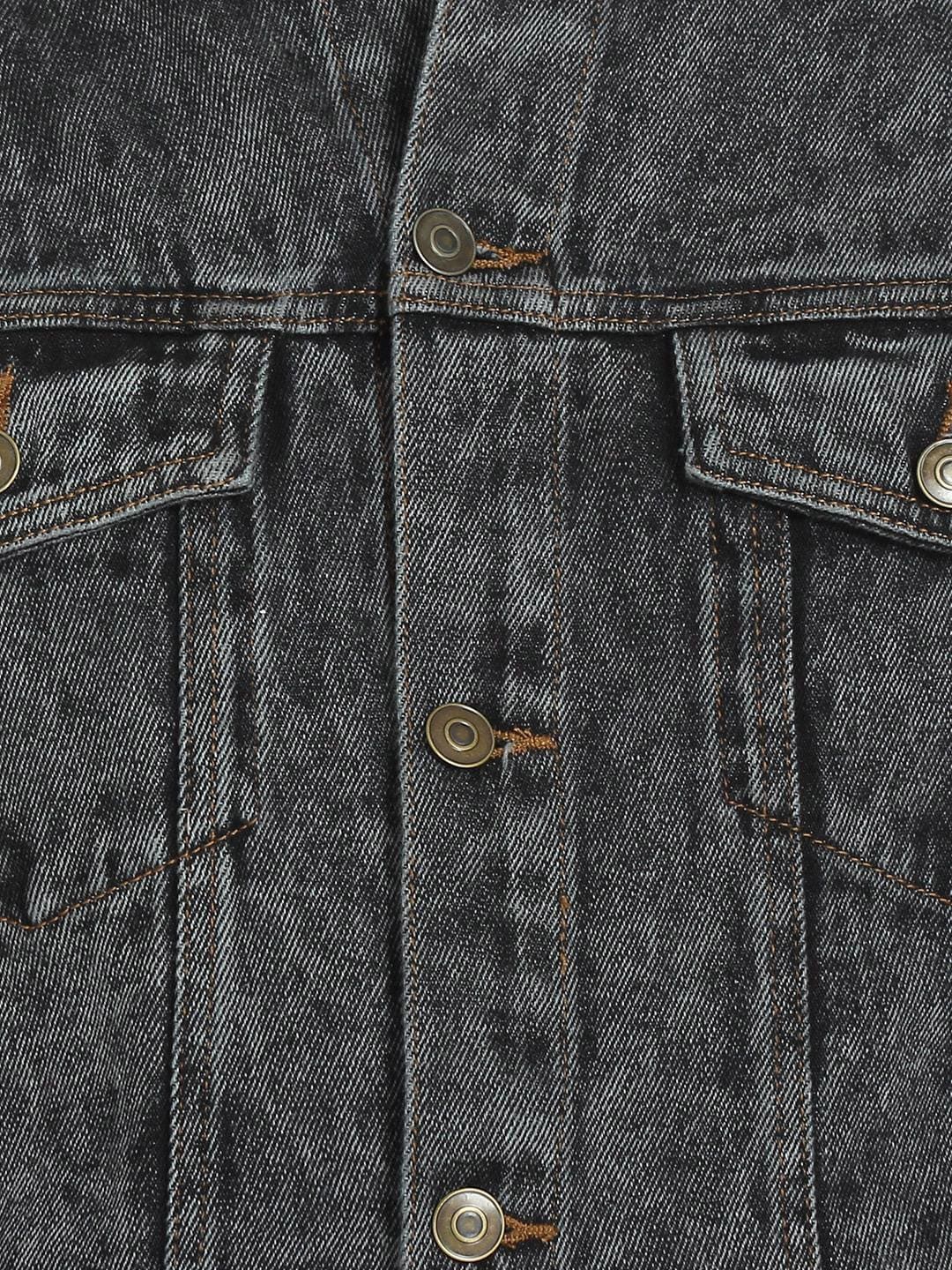 Kotty Men Charcoal Grey Solid Denim Jacket