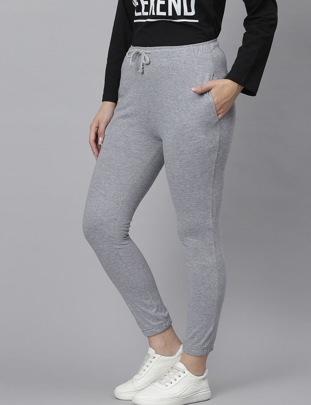 Kotty Women Grey Solid Straight-Fit Track Pants