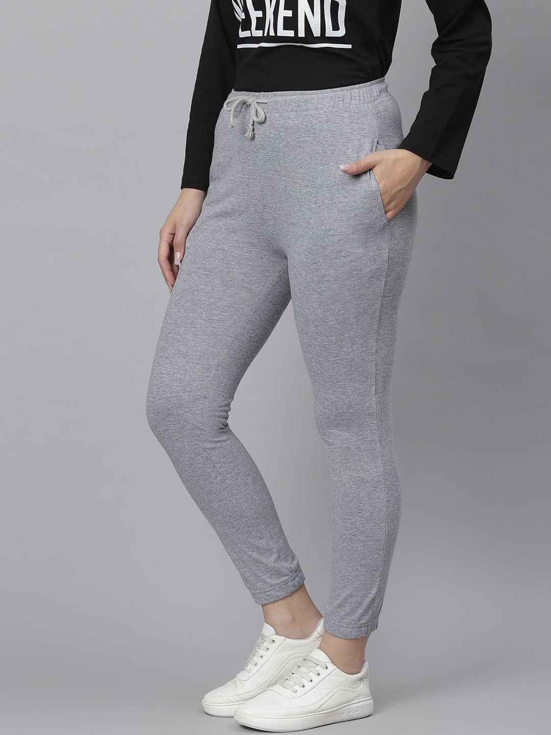 Kotty Women Grey Solid Straight-Fit Track Pants