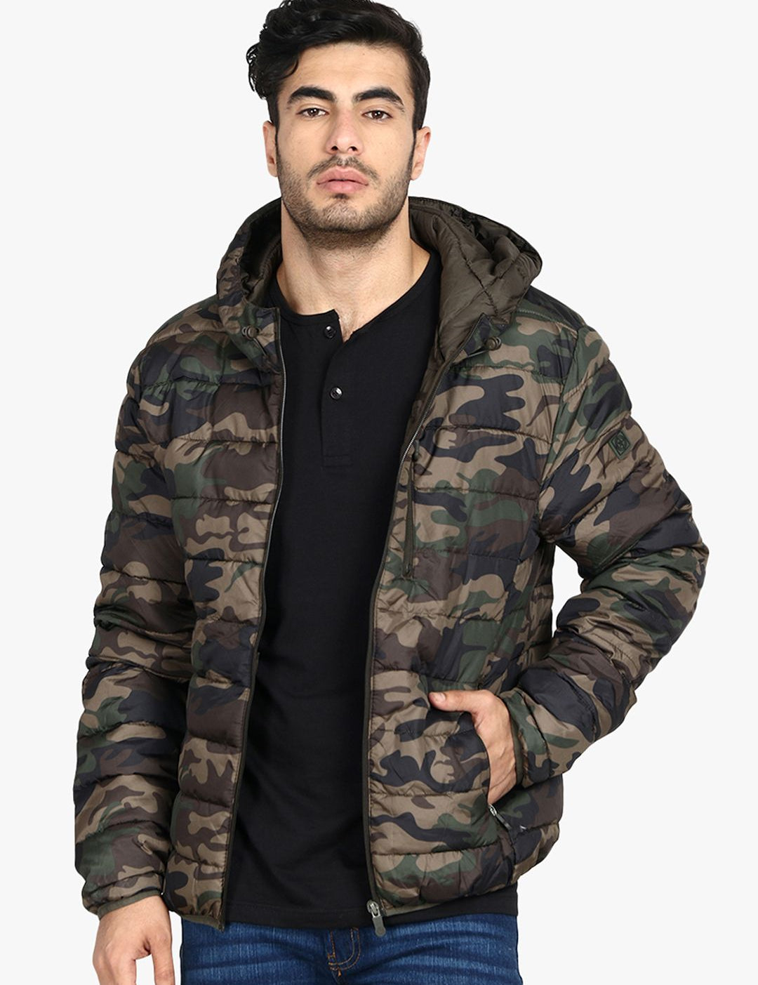 Kotty Men Brown Printed Lightweight Puffer Jacket