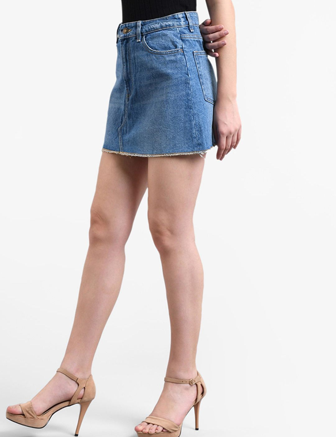 Kotty Women Blue Solid Denim A-Line Mini Skirt
