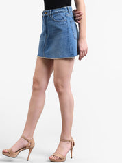 Kotty Women Blue Solid Denim A-Line Mini Skirt