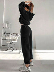 Kotty Women Solid Hood Collar Sweatshirt With Joggers Co-Ords