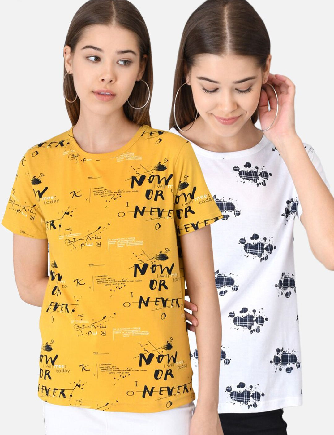 Kotty Women Pack Of 2 Printed Round Neck T-shirt