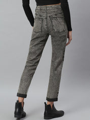 Kotty Women Charcoal Grey Washed Cotton High-Rise Slim Fit Jeans