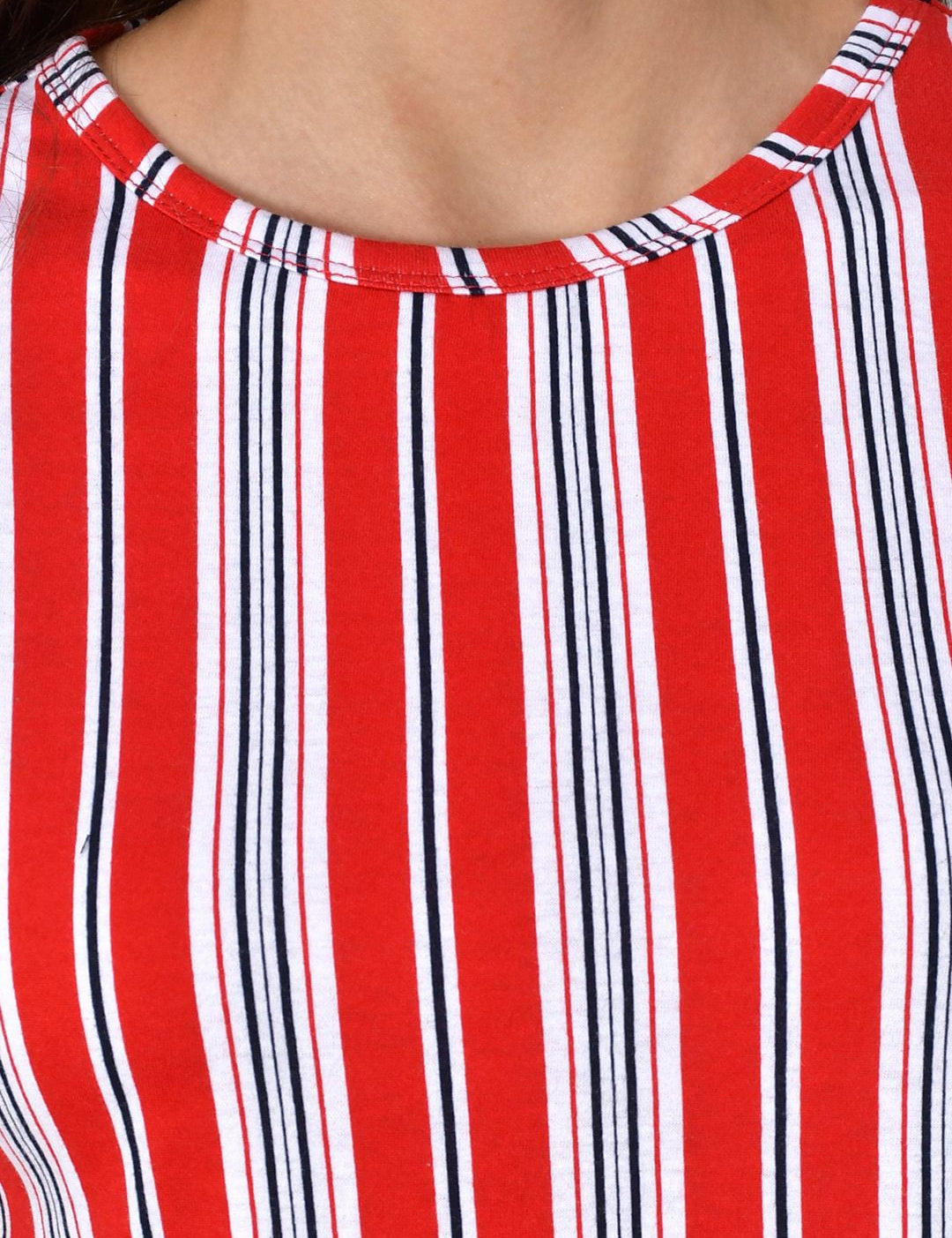 Kotty Women Red & White Striped Night Suit