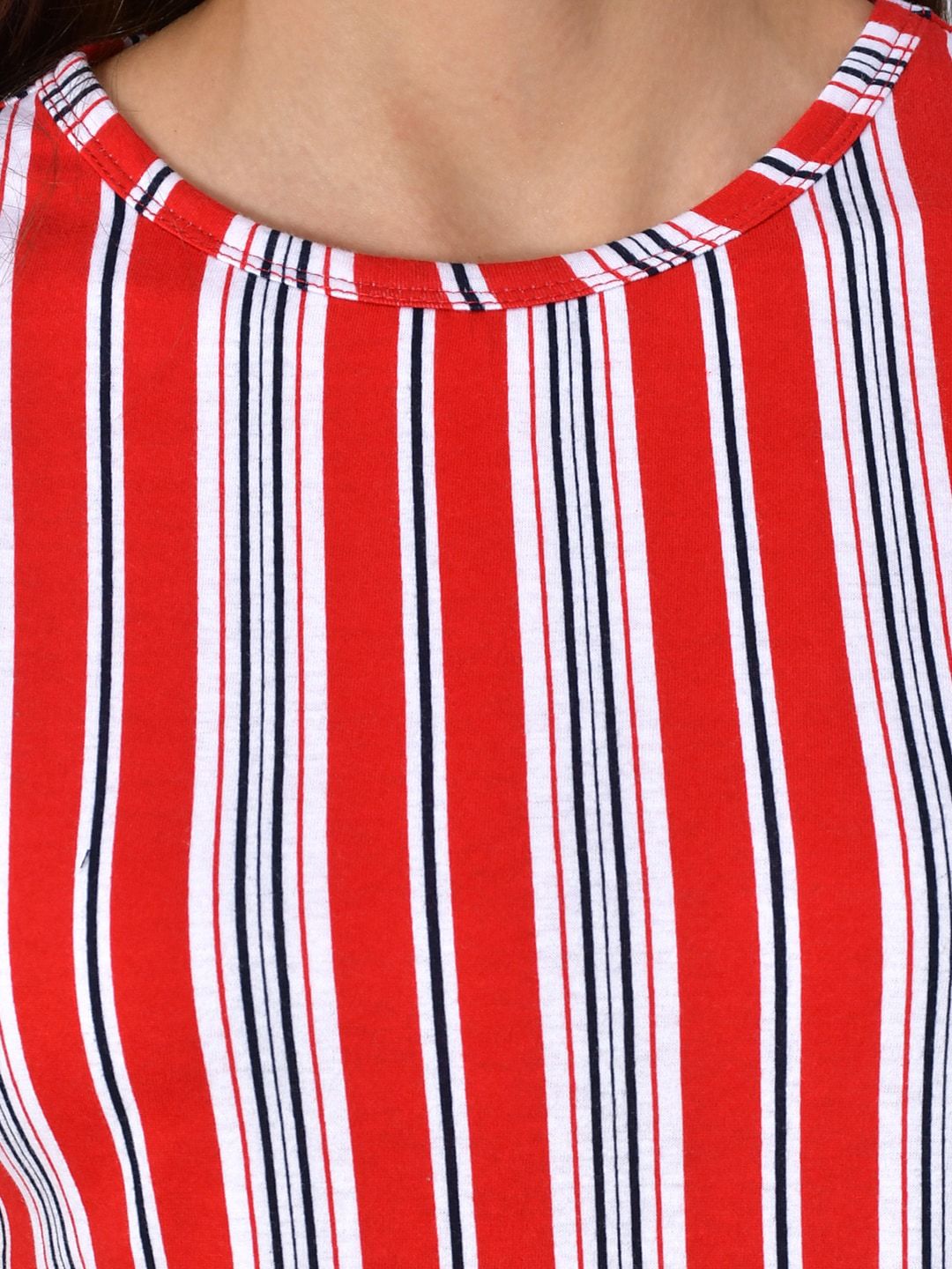 Kotty Women Red & White Striped Night Suit