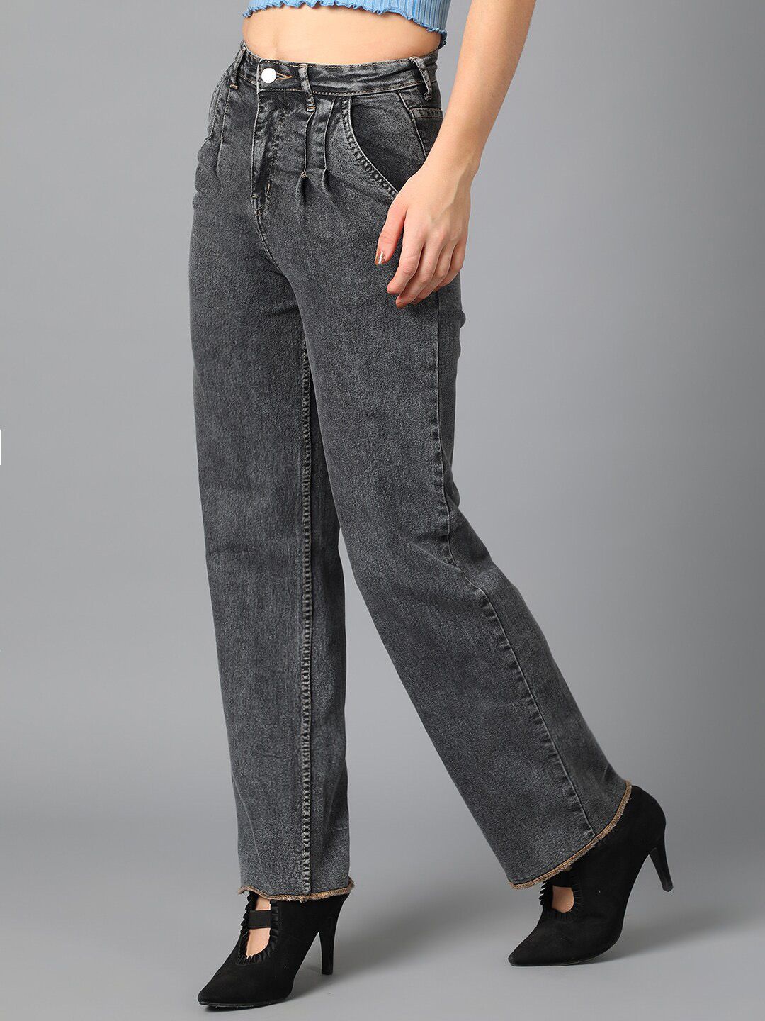 Kotty Women Grey Jean Straight Fit High-Rise Stretchable Jeans