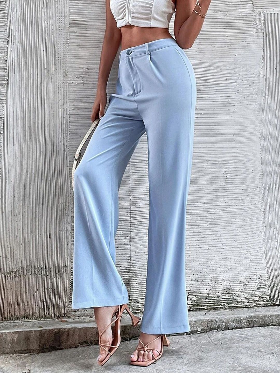 KOTTY BIZwear Women Blue Straight Fit High-Rise Trousers