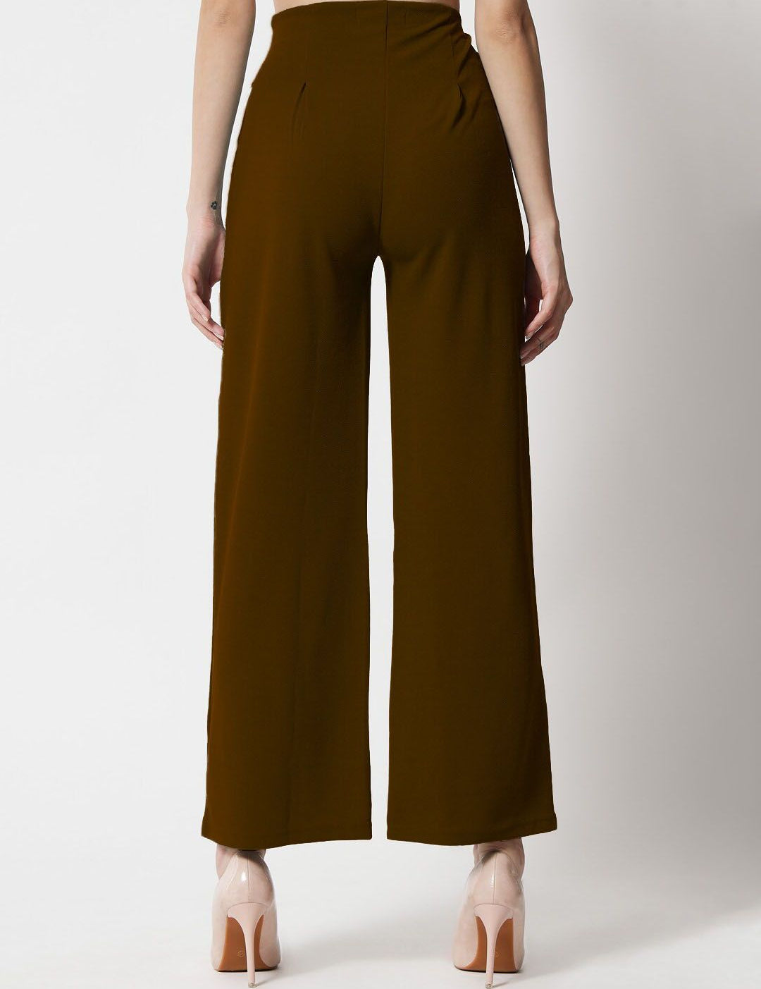 Kotty Women Brown Relaxed Straight Fit High-Rise Easy Wash Trousers