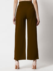 Kotty Women Brown Relaxed Straight Fit High-Rise Easy Wash Trousers