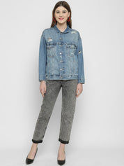 Kotty Women Blue Solid Denim Jacket