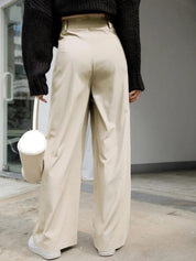 CURVE BY KOTTY BIZwear Women Relaxed Straight Leg High-Rise Easy Wash Pleated Trousers