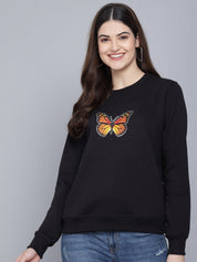 Kotty Women Black Printed Round Neck Sweatshirt