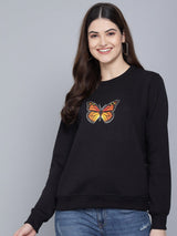 Kotty Women Black Printed Round Neck Sweatshirt