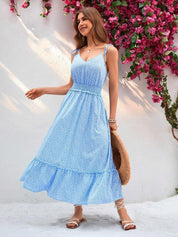 Kotty Floral Printed Shoulder Straps Layered Crepe Fit & Flare Dress