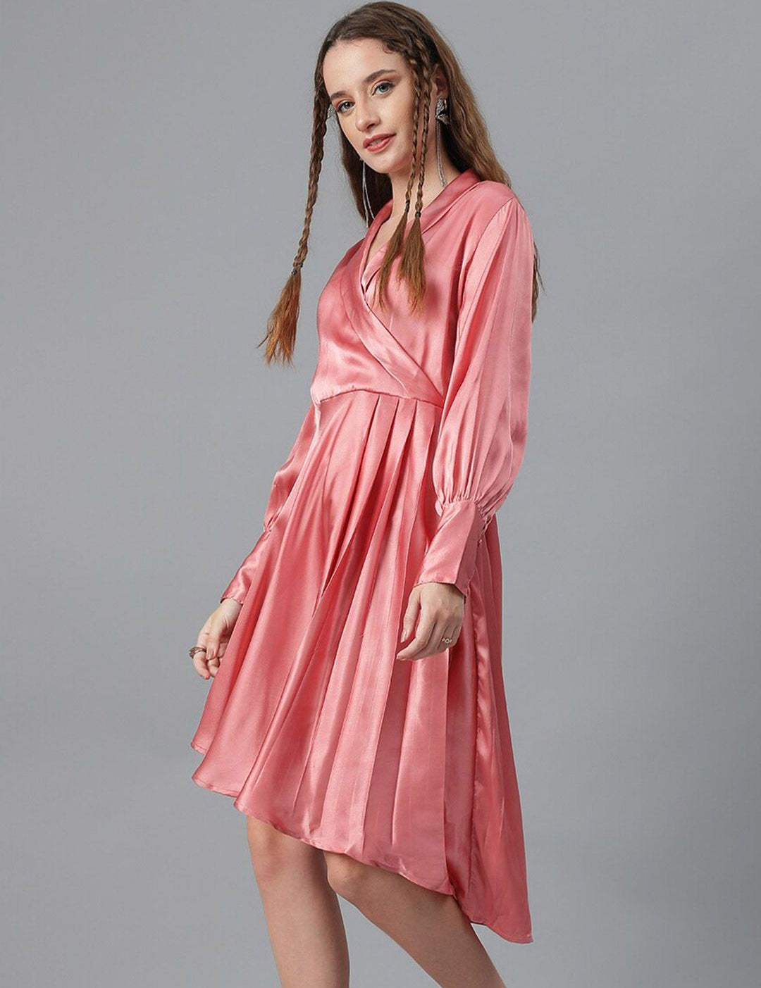 Kotty Pink Satin Fit & Flare Dress
