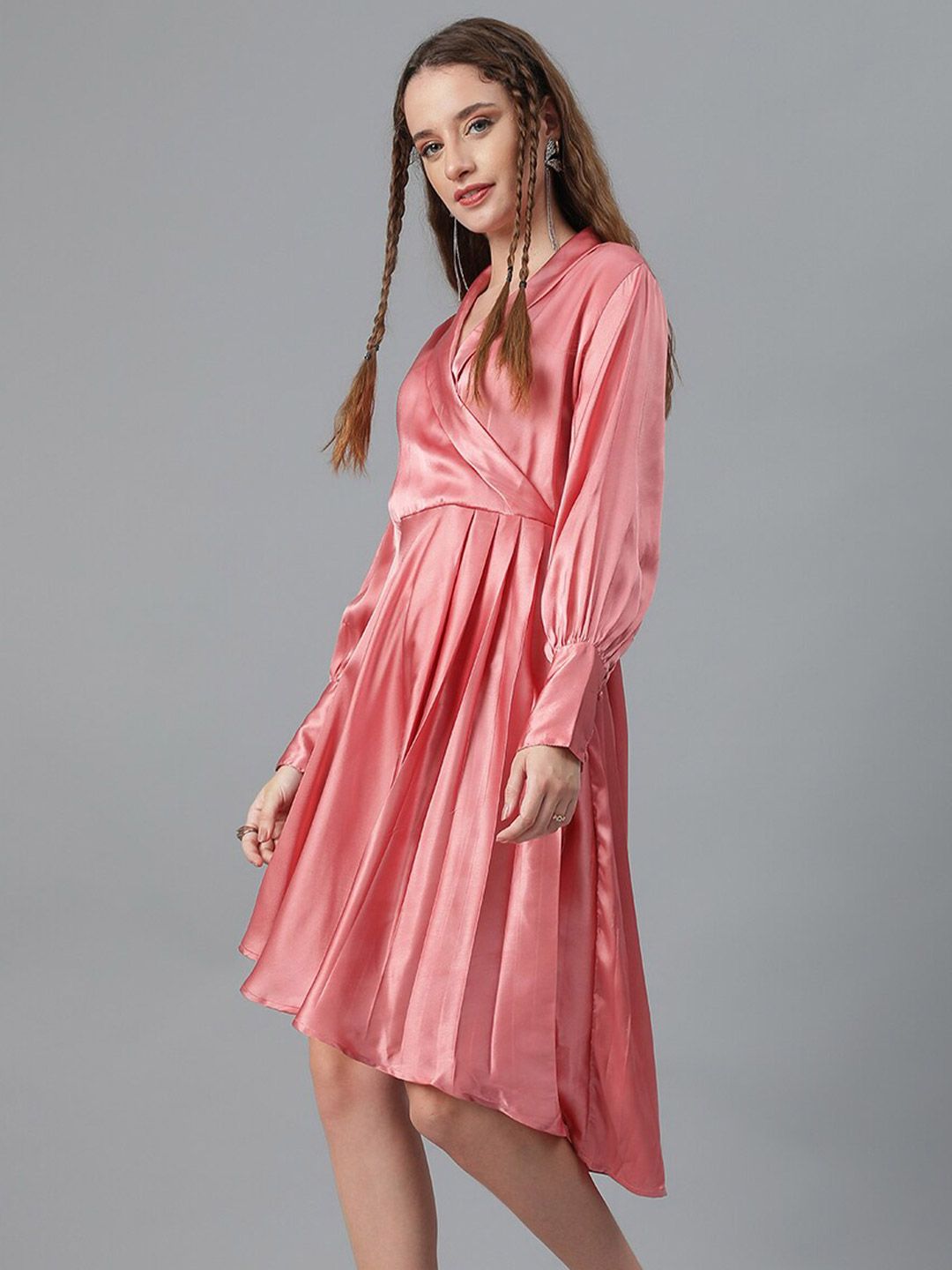 Kotty Pink Satin Fit & Flare Dress