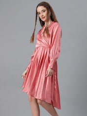 Kotty Pink Satin Fit & Flare Dress
