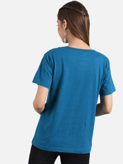 Kotty Women Blue Printed Round Neck T-shirt