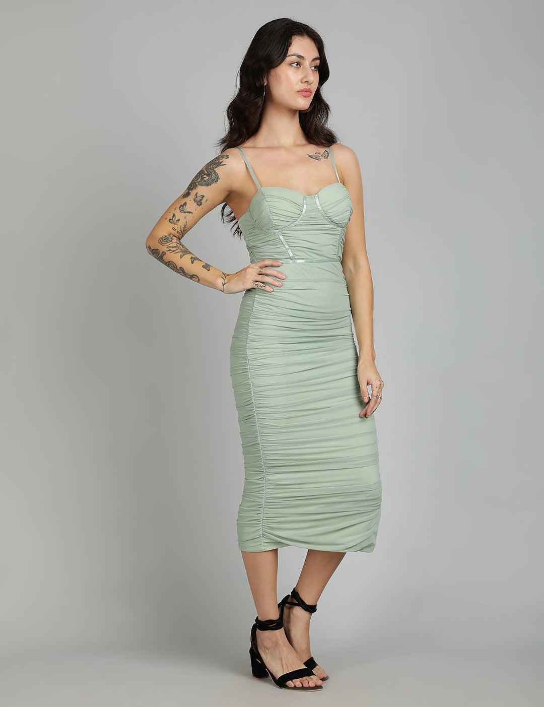 Kotty Women Ruched Bodycon Midi Dress