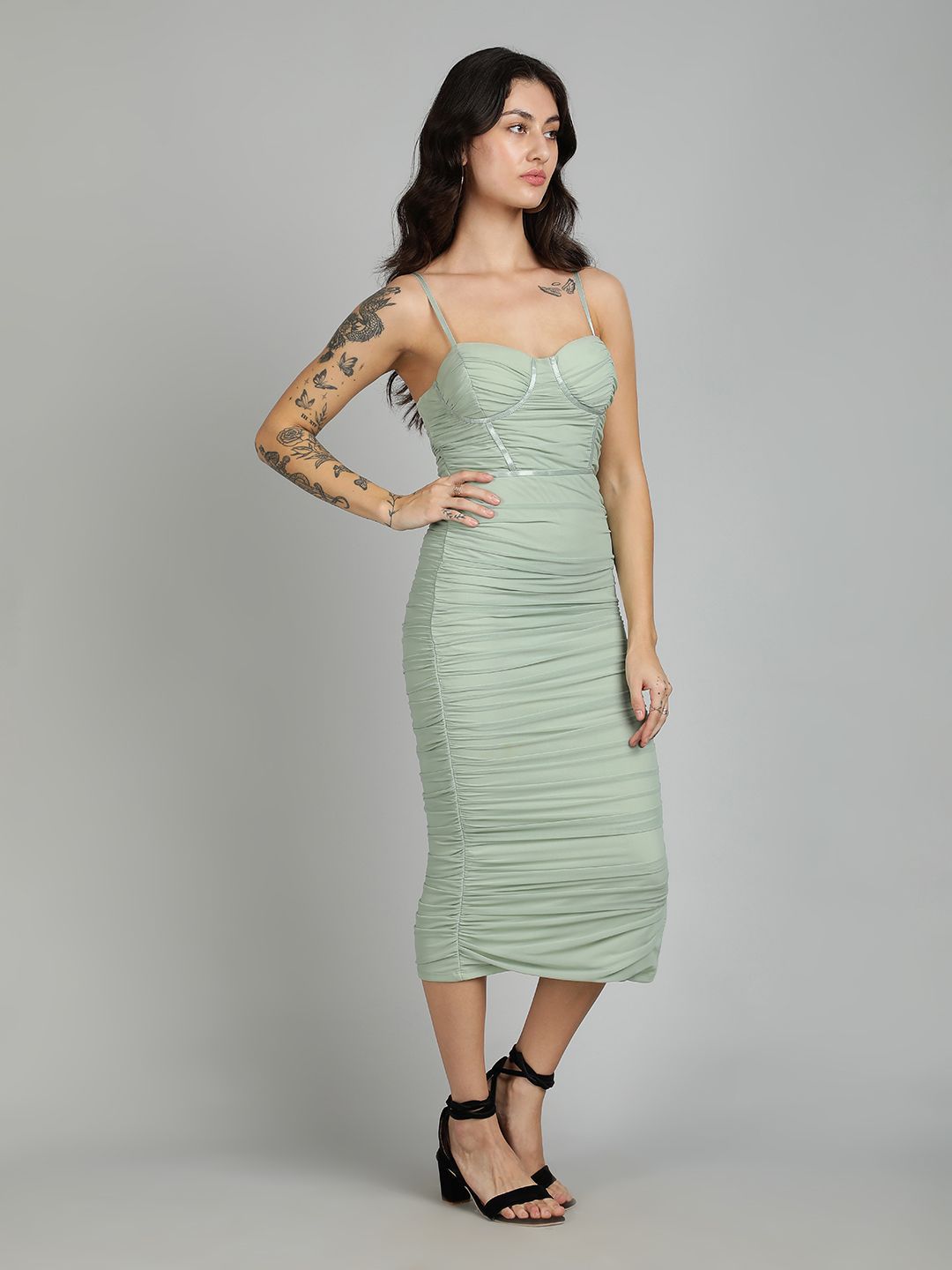 Kotty Women Ruched Bodycon Midi Dress
