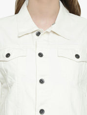 Kotty Women White Printed Denim Jacket