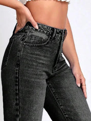 Kotty Women Jean Straight Fit High-Rise Clean Look Heavy Fade Stretchable Jeans