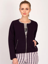 Kotty Women Purple Self Design Open Front Jacket