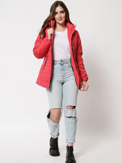 Kotty Women Red Solid Longline Padded Jacket