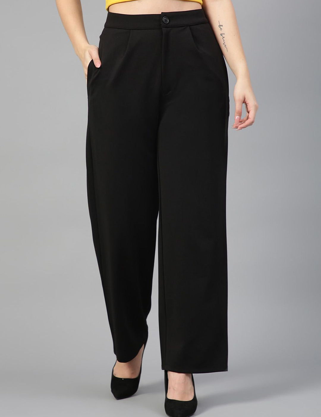 KOTTY BIZwear Women Relaxed Straight Fit High-Rise Easy Wash Parallel Trousers