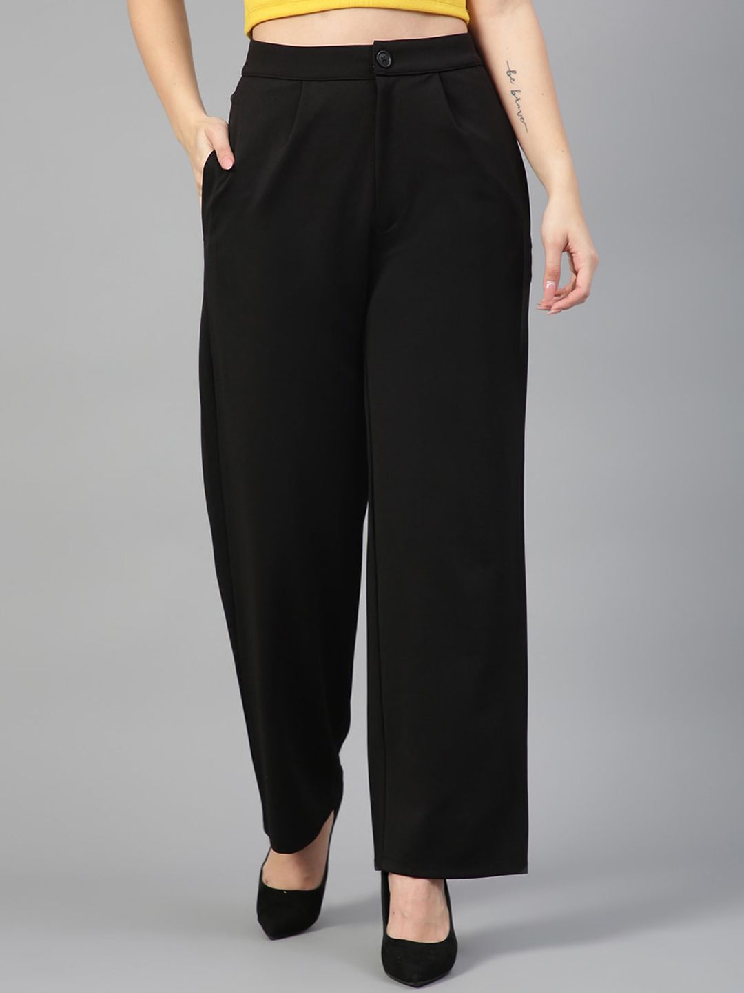 KOTTY BIZwear Women Relaxed Straight Fit High-Rise Easy Wash Parallel Trousers