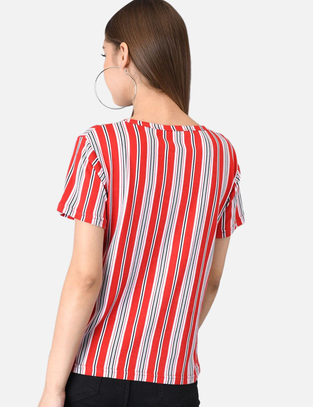 Kotty Women Red & White Striped Round Neck T-shirt