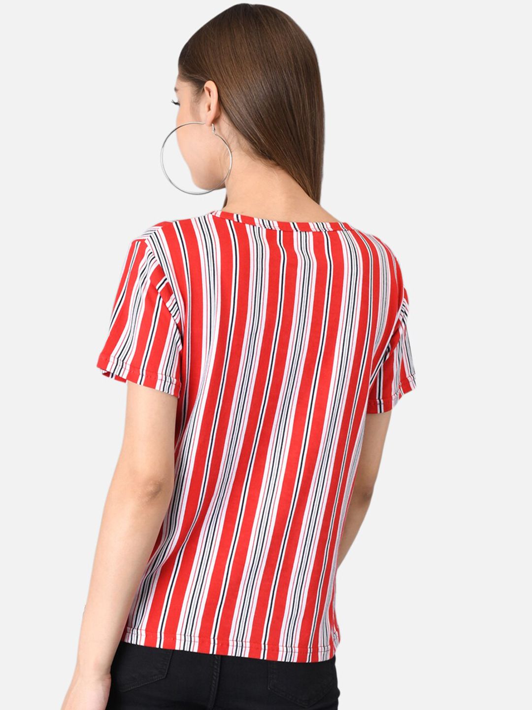 Kotty Women Red & White Striped Round Neck T-shirt