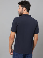 Kotty Navy Blue Polo Collar Cotton T-shirt