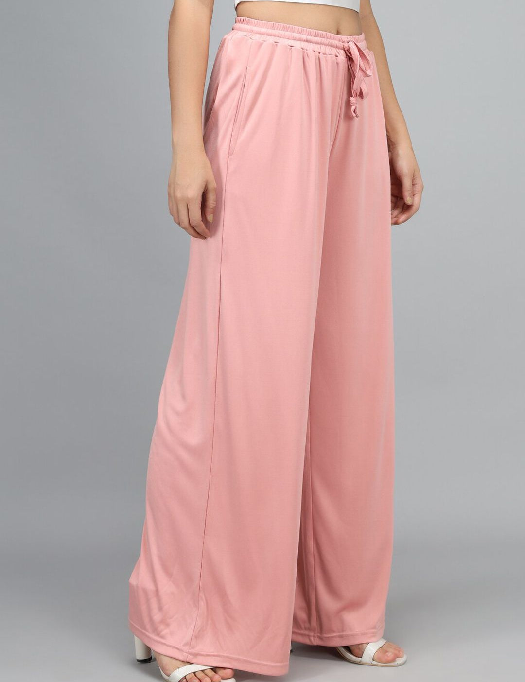 Kotty Women Pink Loose Fit Solid High-Rise Parallel Trousers