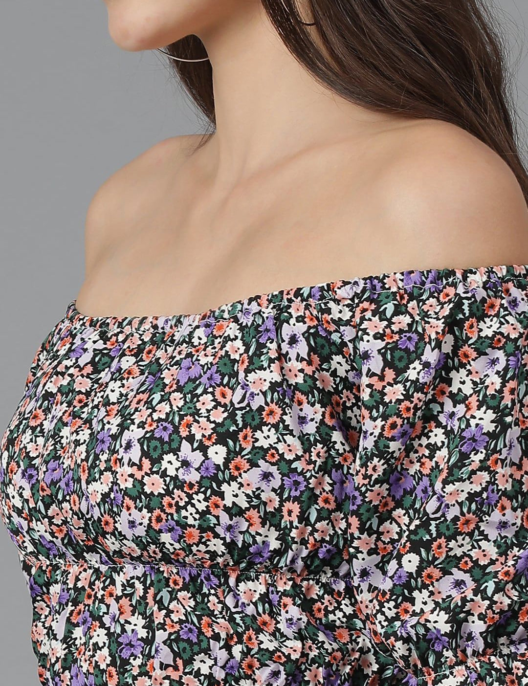 Kotty Floral Printed Off-Shoulder Crop Top & Trousers