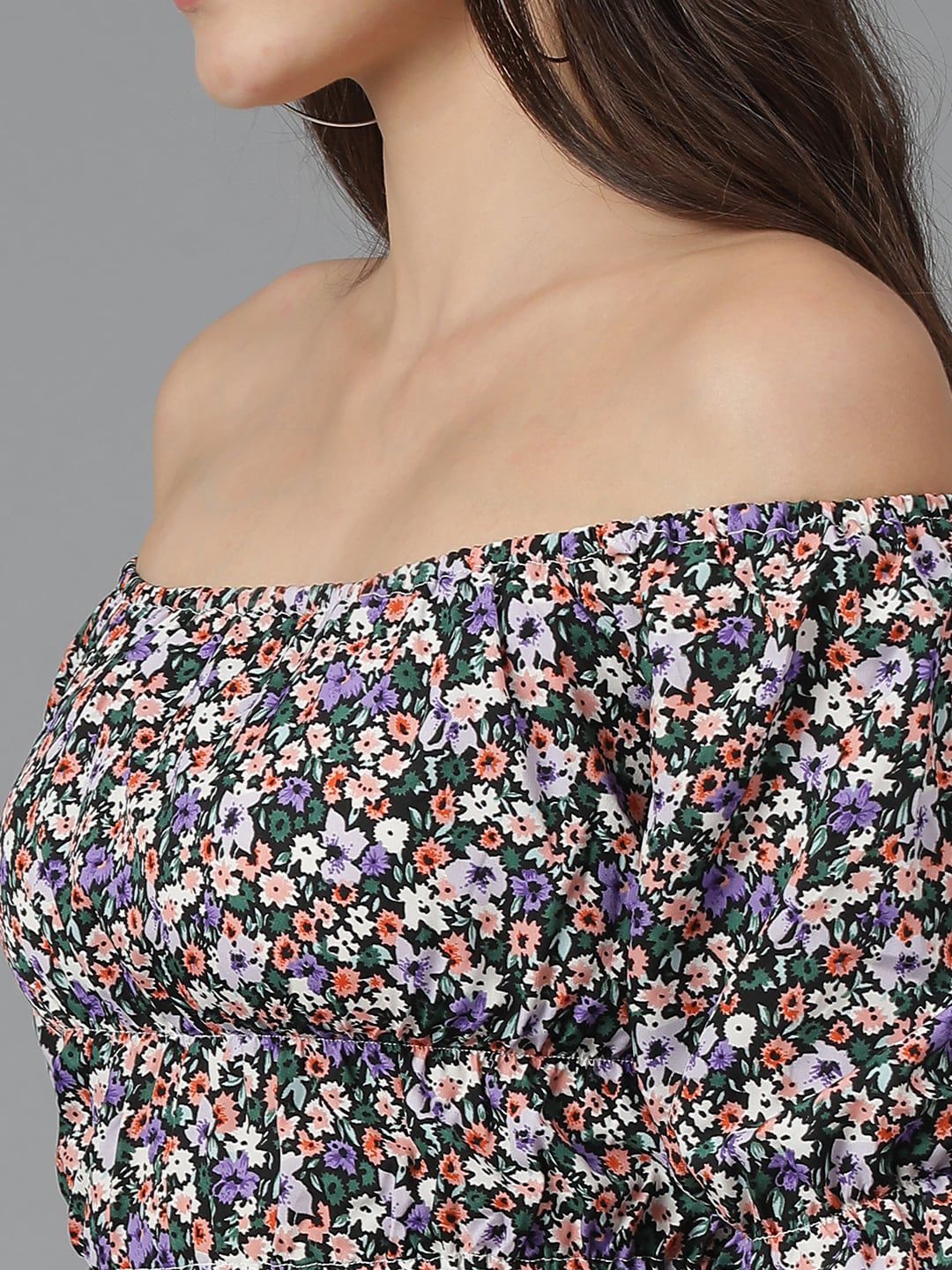 Kotty Floral Printed Off-Shoulder Crop Top & Trousers