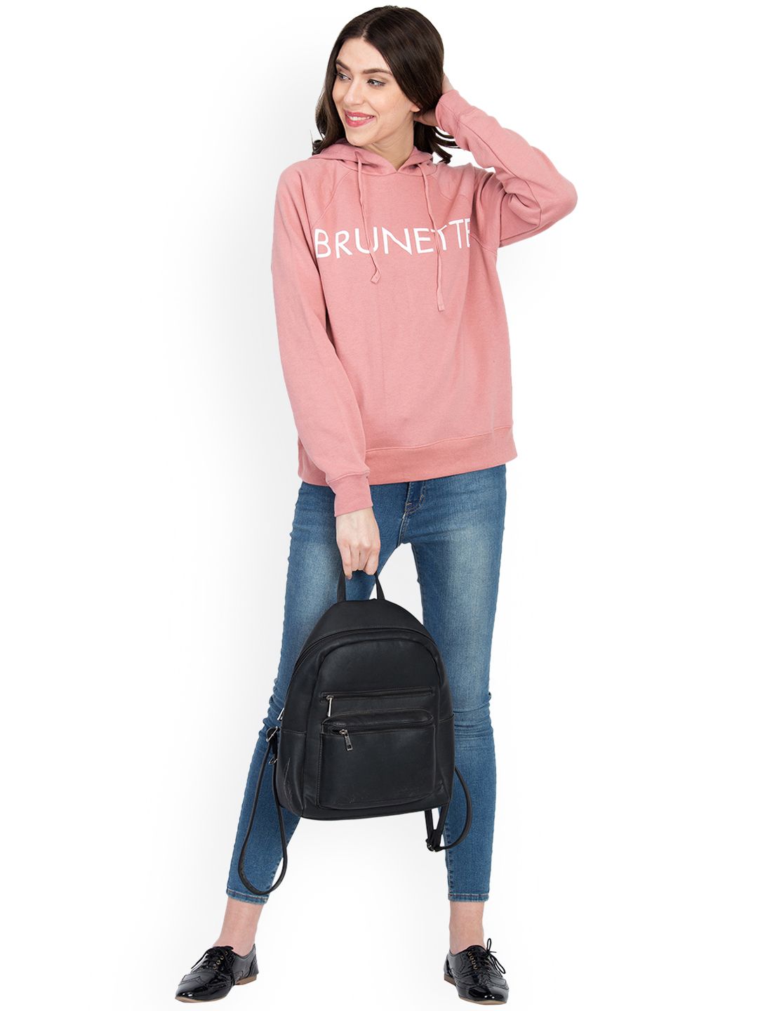 Kotty Women Pink Printed Hooded Sweatshirt