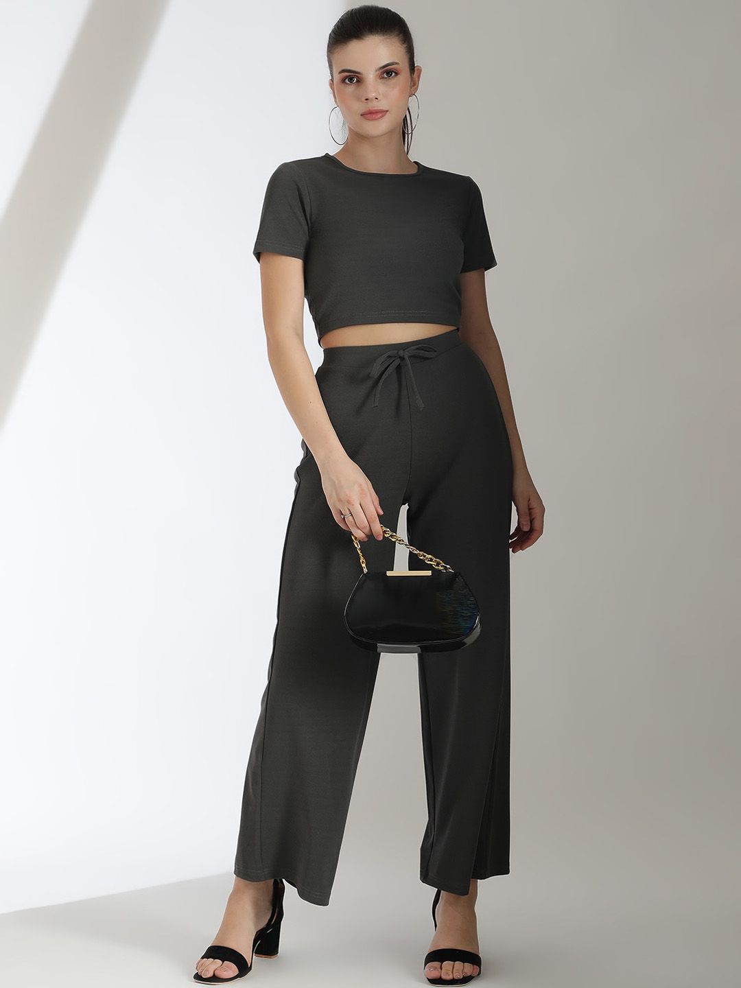 Stylecast X KOTTY Basics Crop Top With Wide Leg Trousers