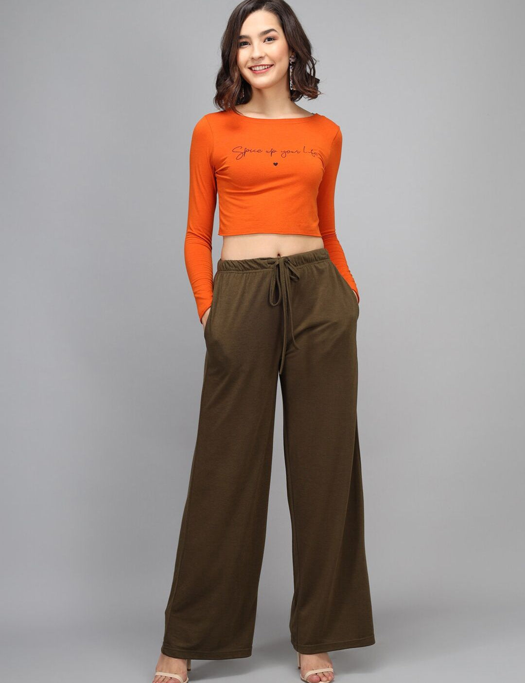Kotty Women Olive Green Loose Fit High-Rise Parallel Trousers