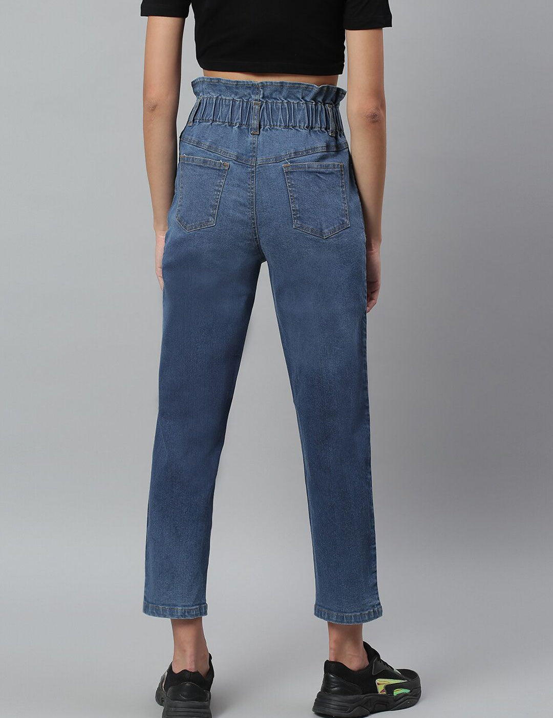 Kotty Women Navy Blue Boyfriend Fit High-Rise Cotton Clean Look Jeans