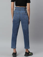 Kotty Women Navy Blue Boyfriend Fit High-Rise Cotton Clean Look Jeans