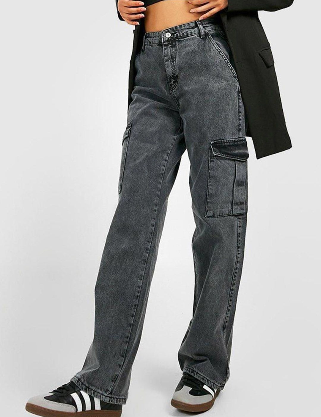 Kotty Women Grey Jean Straight Fit High-Rise Heavy Fade Stretchable Jeans