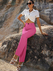 Kotty Women Pink Relaxed Straight Leg Straight Fit High-Rise Trousers