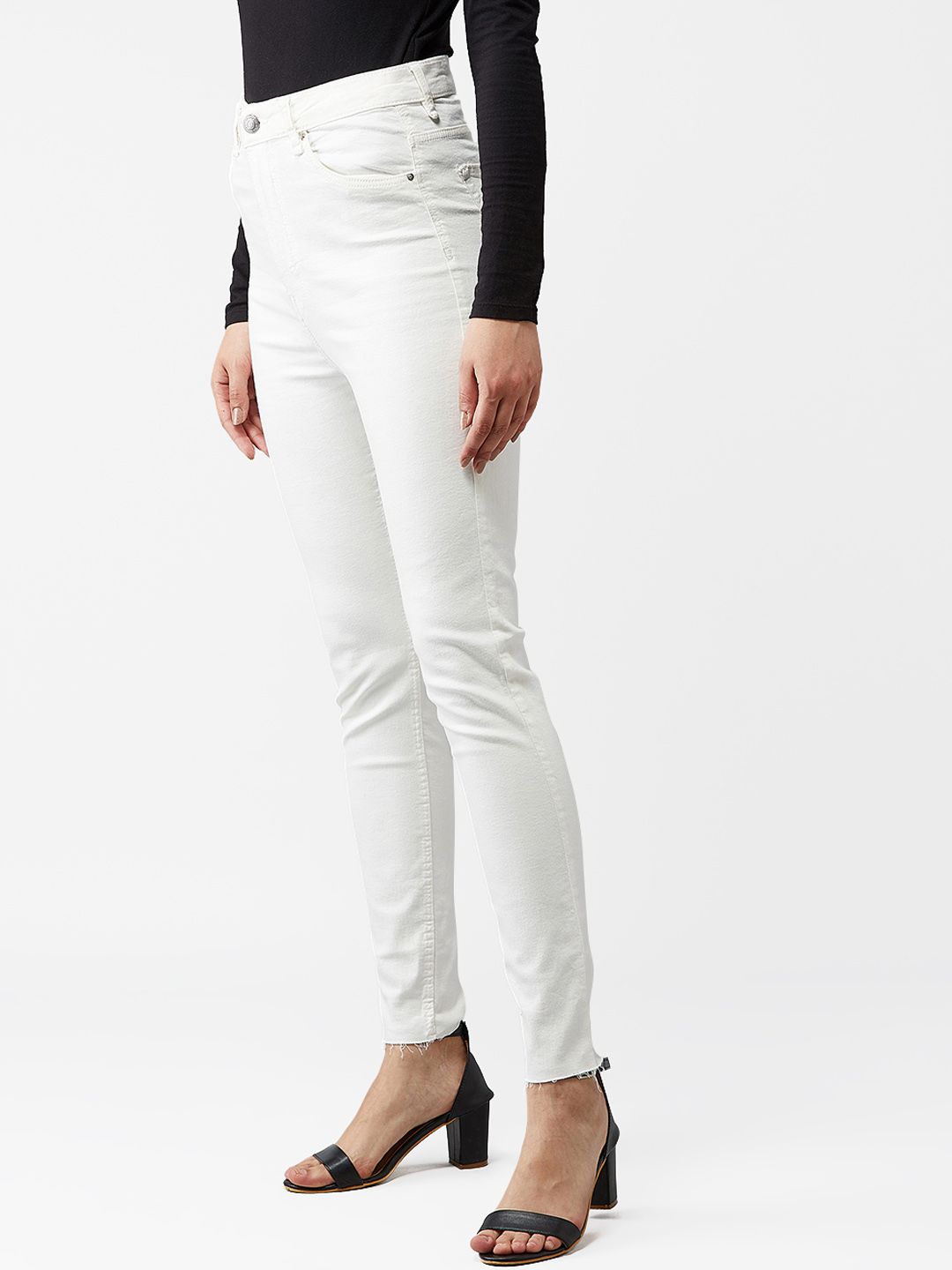 Kotty Women White Skinny Fit High-Rise Clean Look Jeans