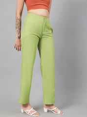 Kotty Women Green Relaxed Straight Leg Fit High-Rise Easy Wash Parallel Trousers