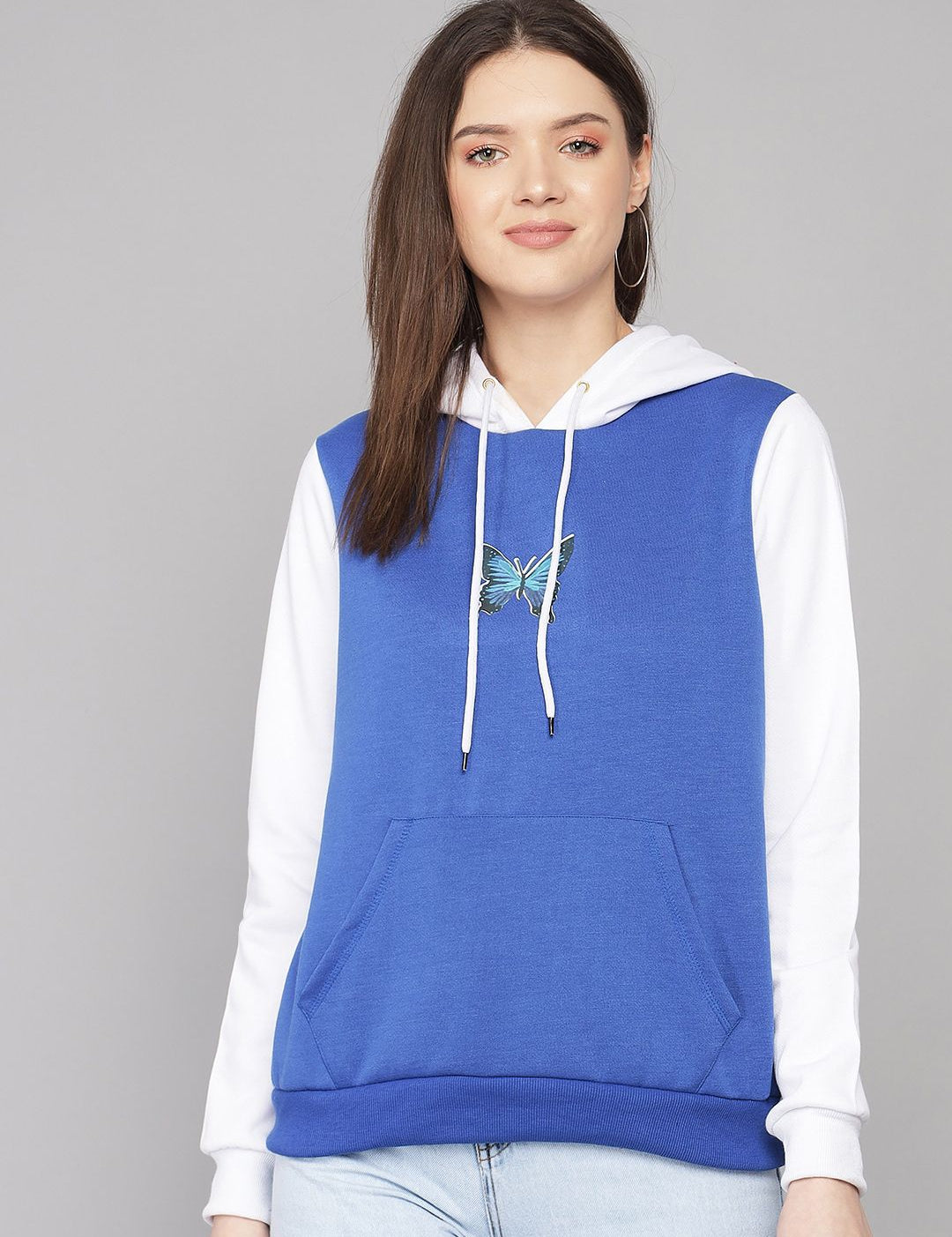 Kotty Women Multicoloured Colourblocked Fleece Hooded Sweatshirt